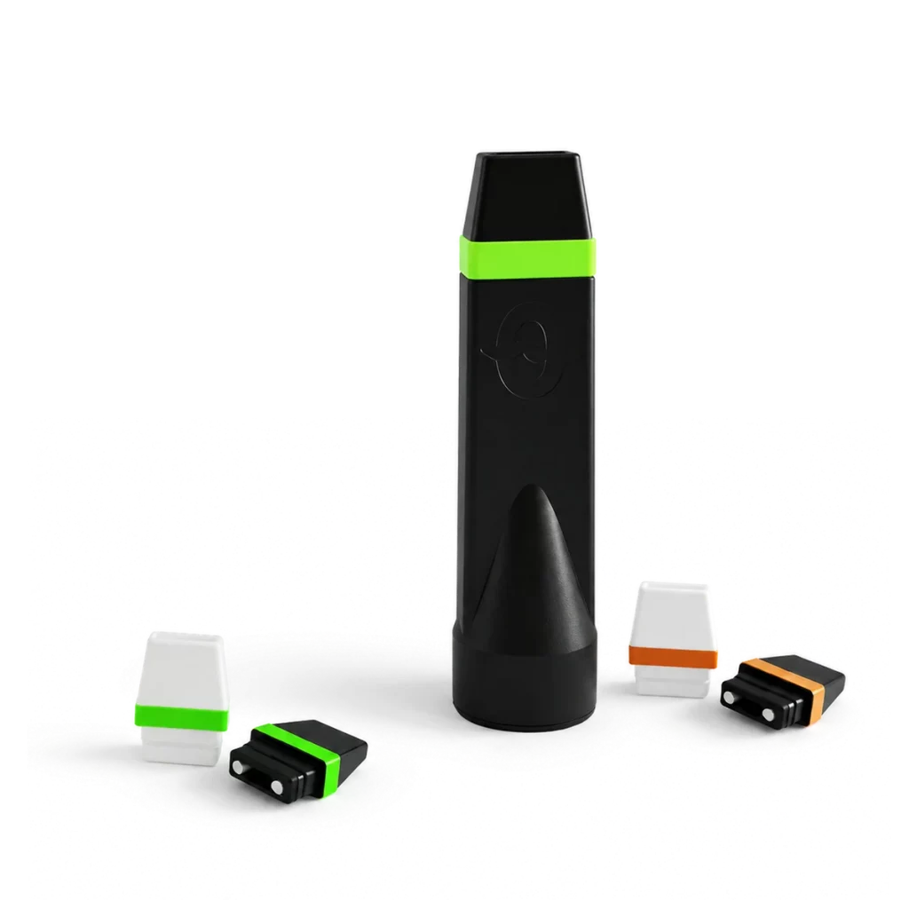 Best vape replacement from CAPNOS displayed in front of a white background with three flavor packets and two devices.