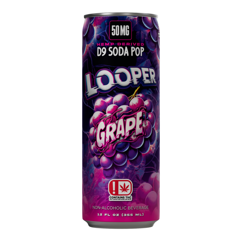 Looper D9 soda pop displayed to show the product and the can.