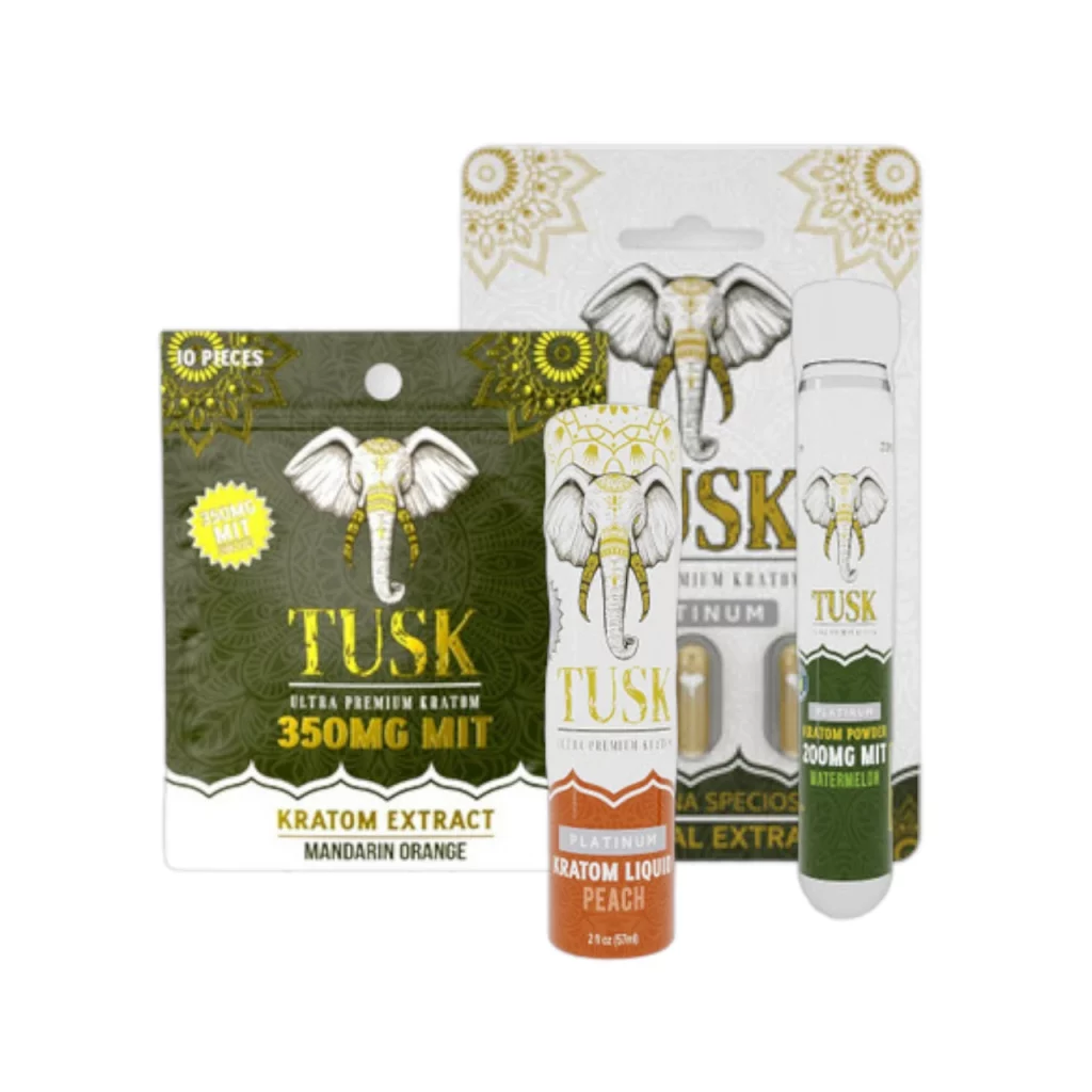 Kratom tea tumbler by Tusk Kratom displayed to show the product.
